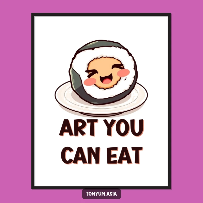 Funny Kawaii Sushi Roll Wink Digital Art: Instant Humorous Decor