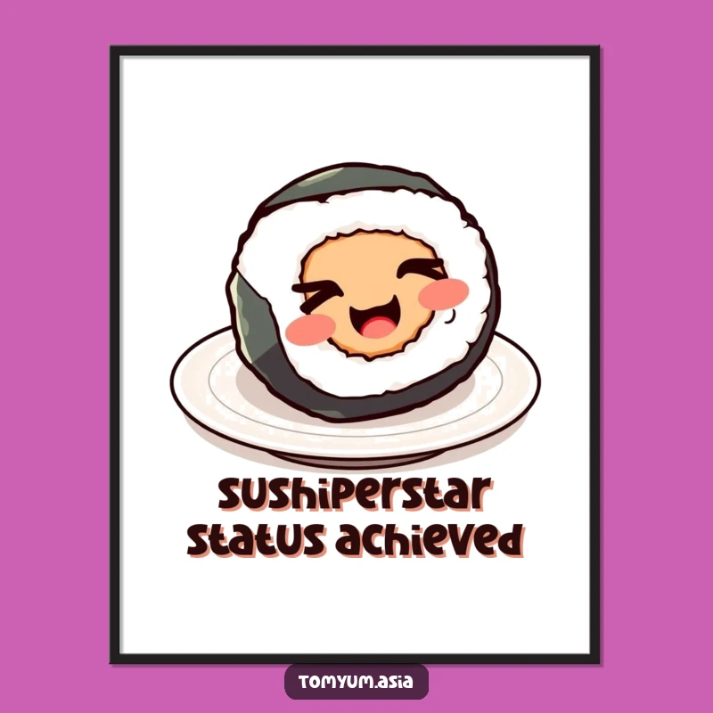 Free Printable Wall Art: Hilarious Kawaii Sushi Roll Wink, Playful Food Art for Your Kitchen