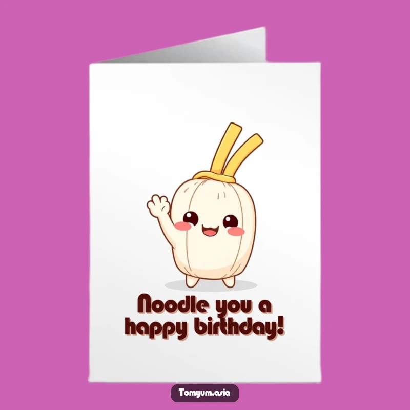 Free Printable Birthday Card: Cheerful Kawaii Noodle Wave for a Happy Celebration